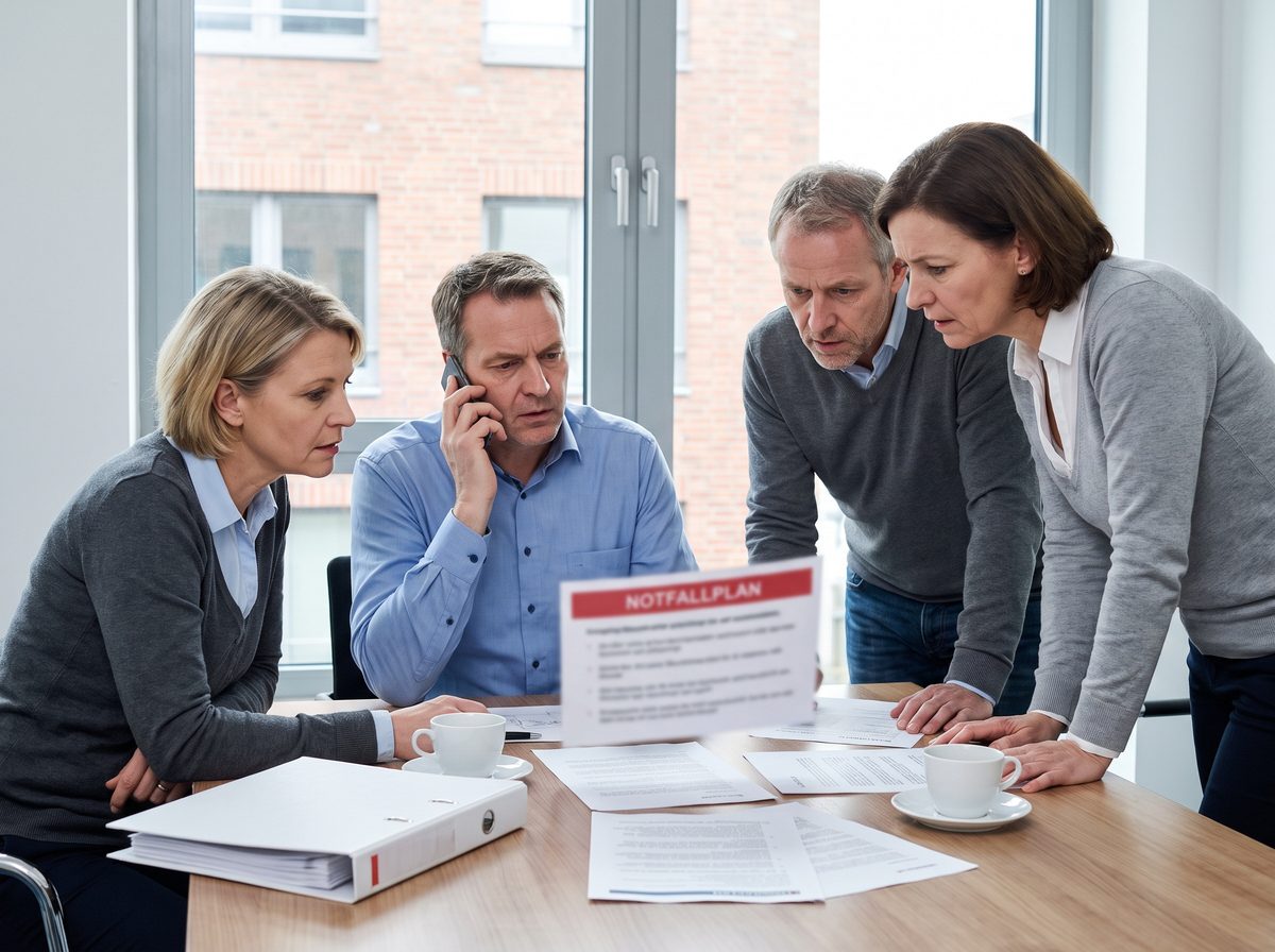 Team bespricht einen Notfallplan im Besprechungsraum
