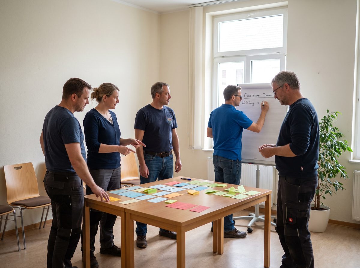 Kleines Team im Workshop mit Moderationskarten
